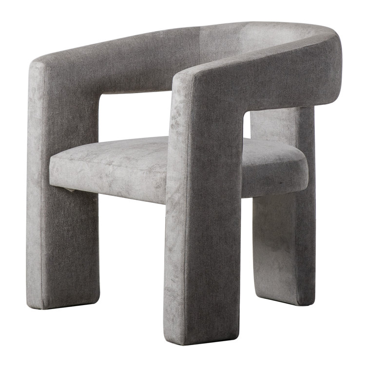 Gray Velvet Barrel Chair with Round Arms