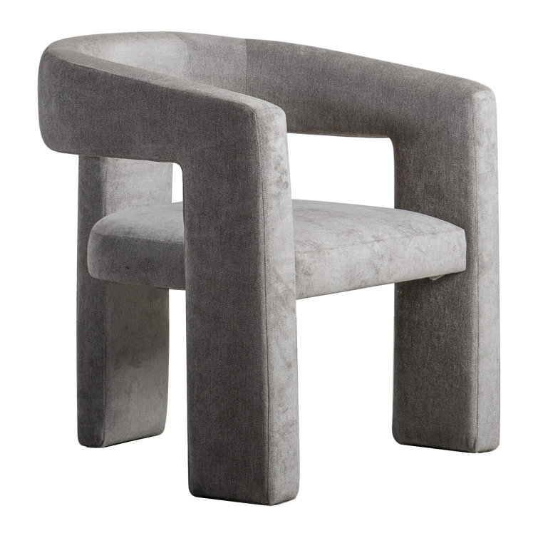 Gray Velvet Barrel Chair with Round Arms