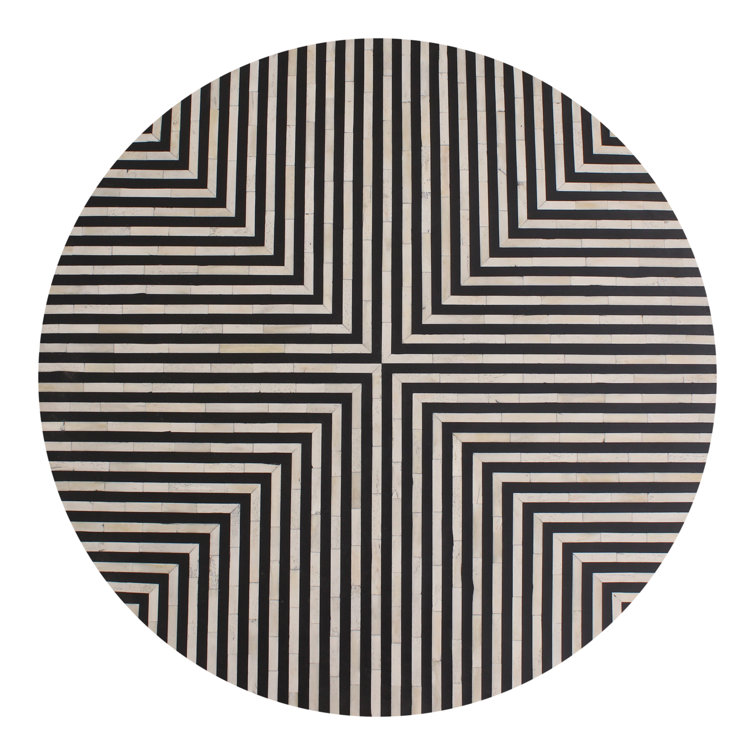 Round Black and White Resin Coffee Table with Bone Inlay