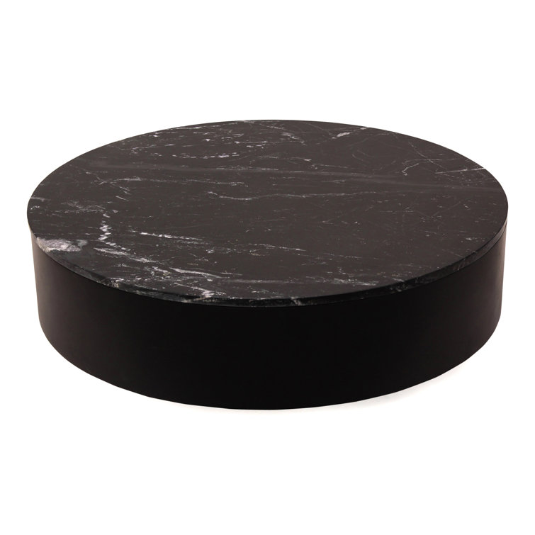 Transitional Round Black Wood Coffee Table with Storage