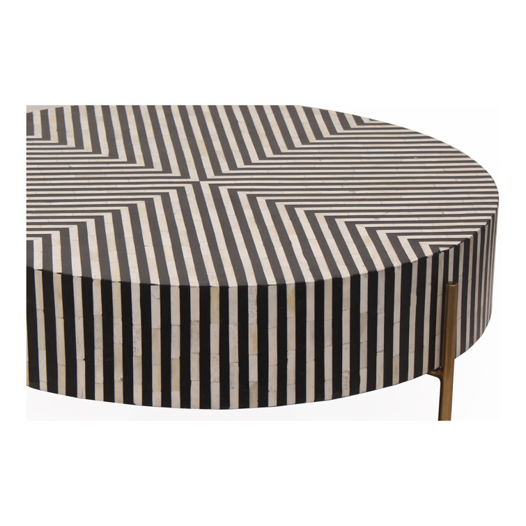Round Black and White Resin Coffee Table with Bone Inlay