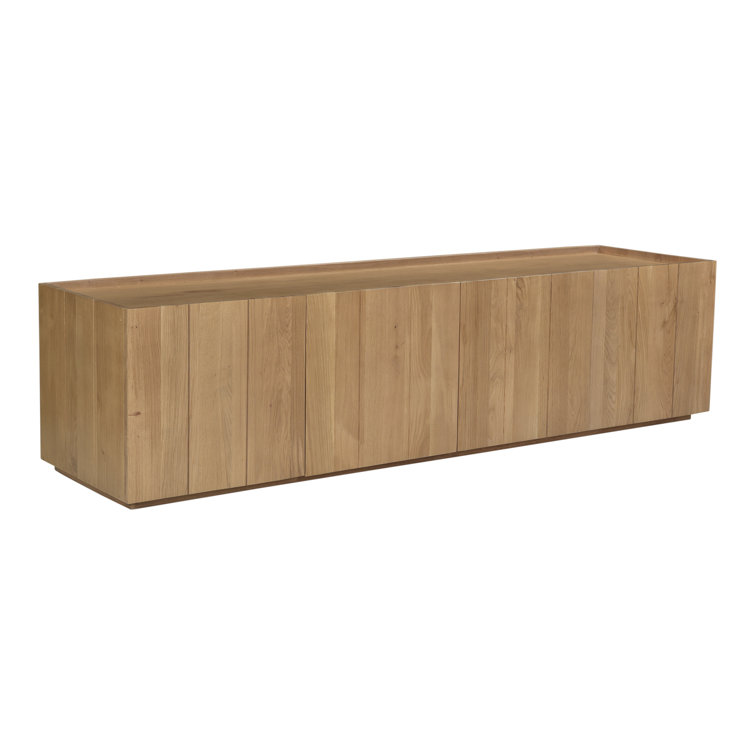 Plank 72'' Natural Solid Oak Media Console with Cabinets