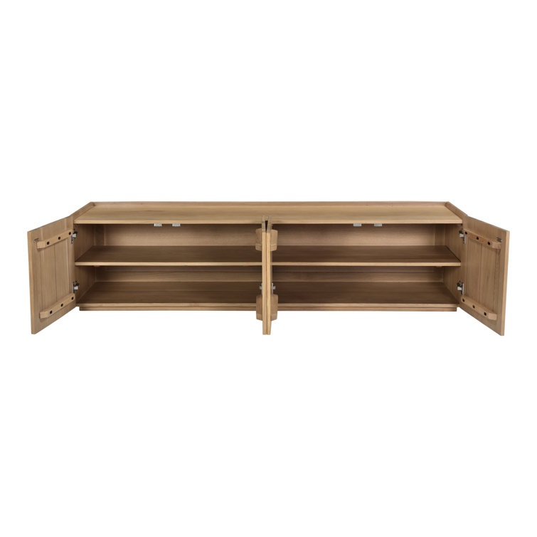 Plank 72'' Natural Solid Oak Media Console with Cabinets