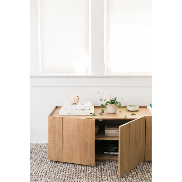 Plank 72'' Natural Solid Oak Media Console with Cabinets