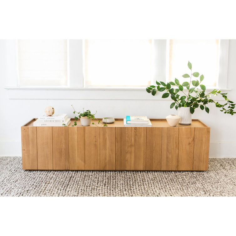 Plank 72'' Natural Solid Oak Media Console with Cabinets