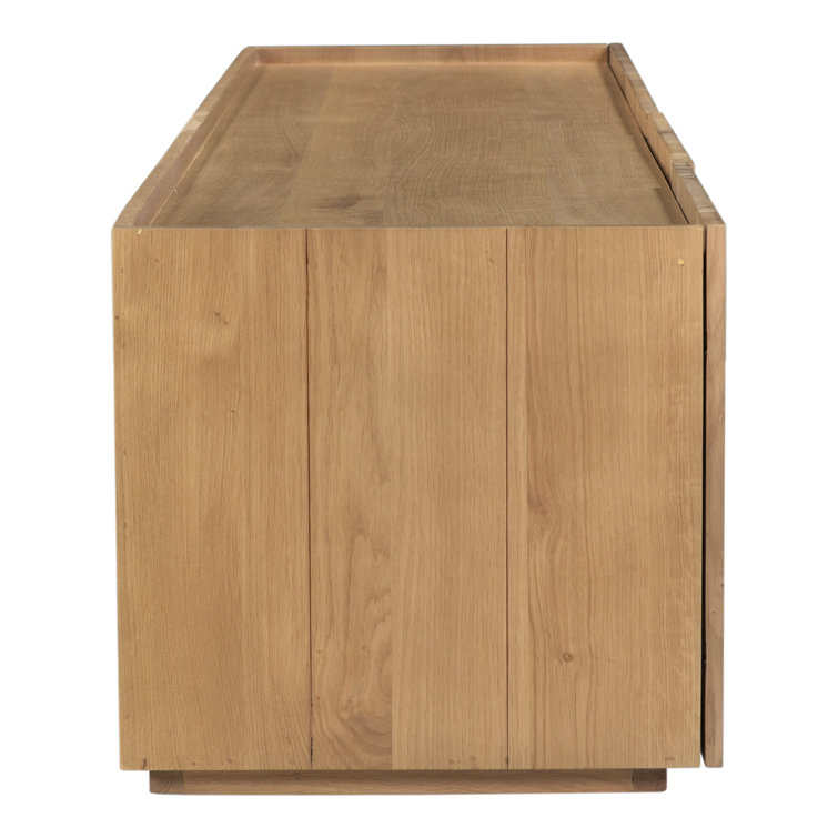 Plank 72'' Natural Solid Oak Media Console with Cabinets
