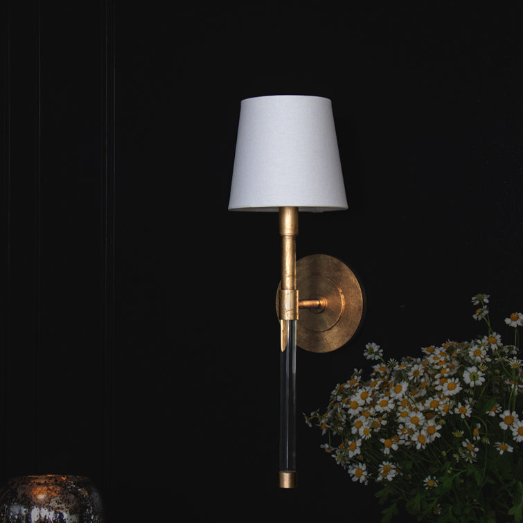 Gold Leaf Polished Brass Linen Shade Sconce