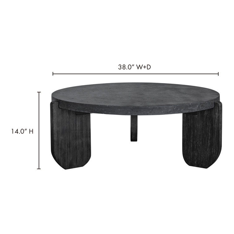 Black Round Stone Top Coffee Table with Acacia Legs
