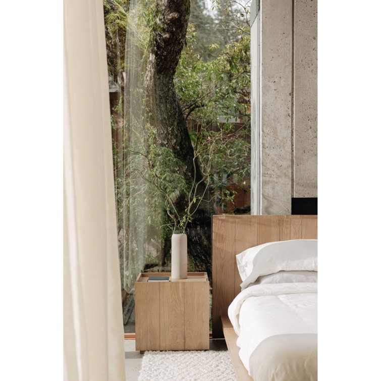 King Oak Solid Wood Platform Bed with Headboard