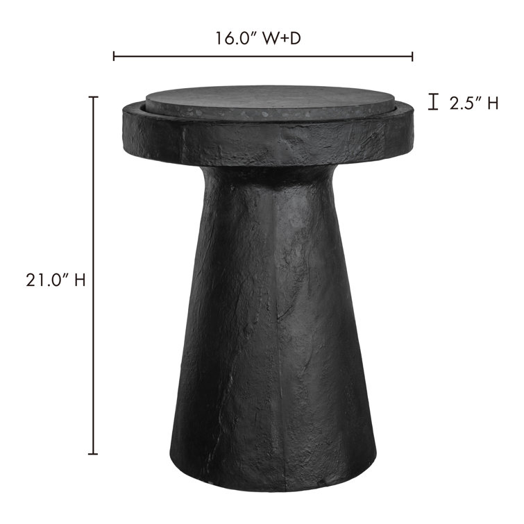 Black Round Stone Pedestal Outdoor Accent Table