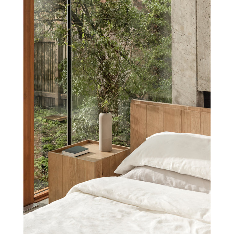 King Oak Solid Wood Platform Bed with Headboard