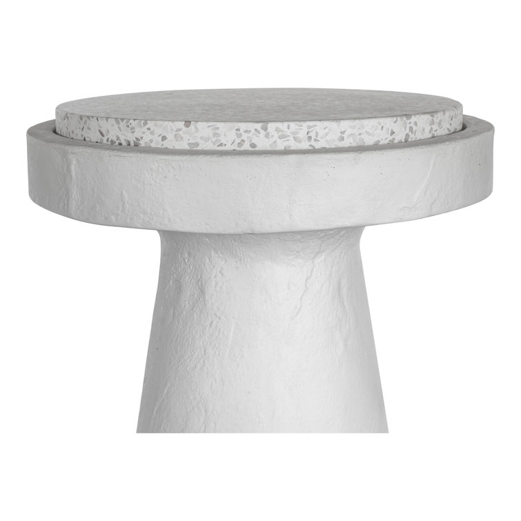 White Terrazzo and Cement Round Pedestal Accent Table