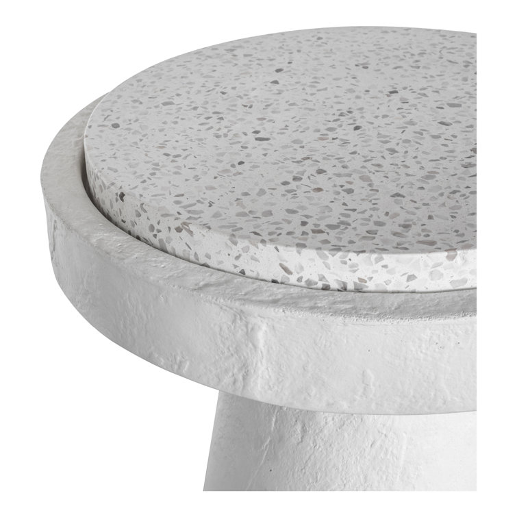 White Terrazzo and Cement Round Pedestal Accent Table