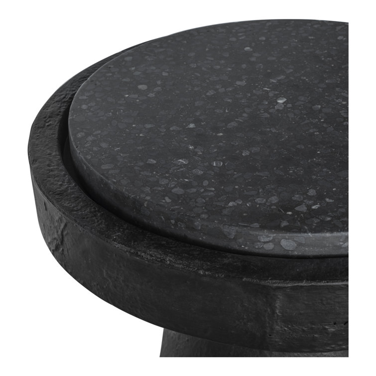 Black Round Stone Pedestal Outdoor Accent Table