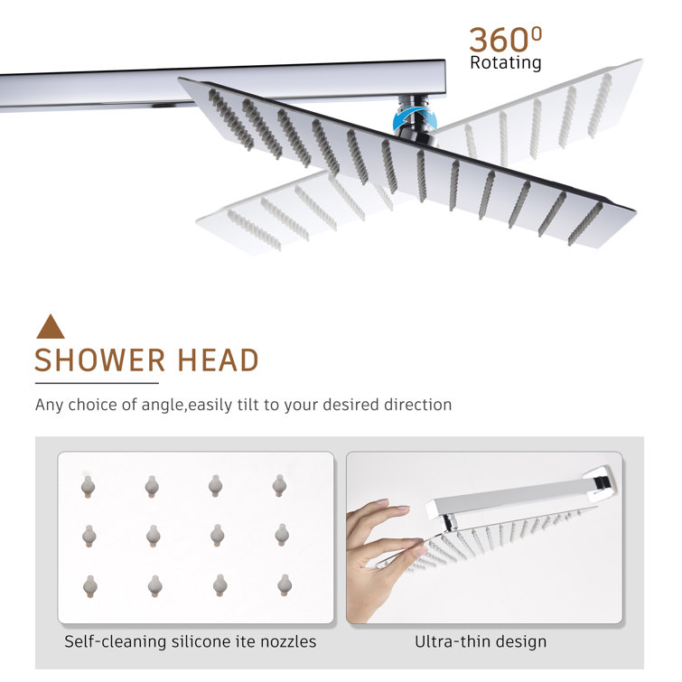 Chrome Dual Square Wall Mounted Shower System with Handheld and Body Jets