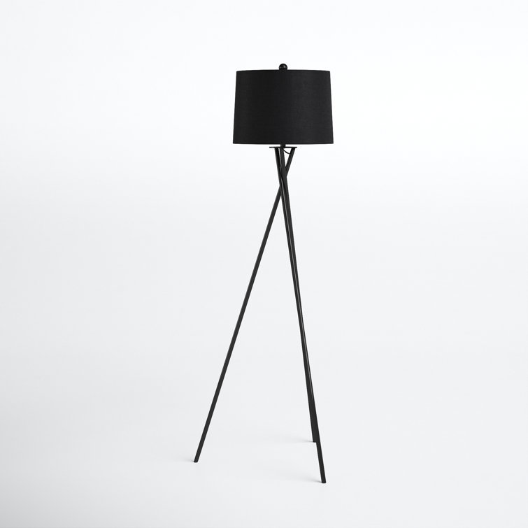 Sleek Tripod 61.5'' Black Floor Lamp with Cotton Shade