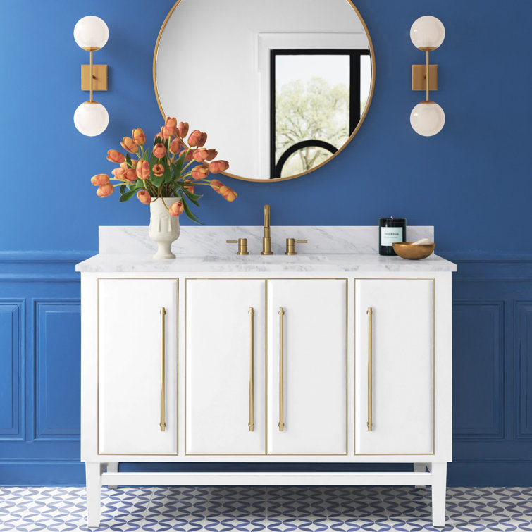 Mason 49'' White and Gold Freestanding Vanity with Marble Top