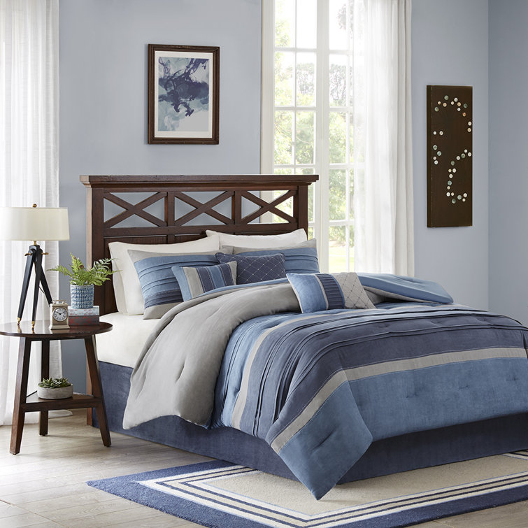 Navy Blue Queen 7-Piece Microsuede Comforter Set