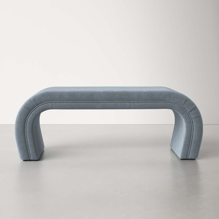Modern Waterfall 48" Bench in Soft-Hued Gray Velvet