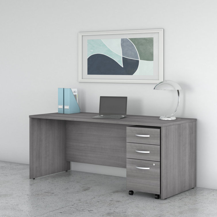 Platinum Gray Contemporary U-Shaped Credenza Desk with Drawer