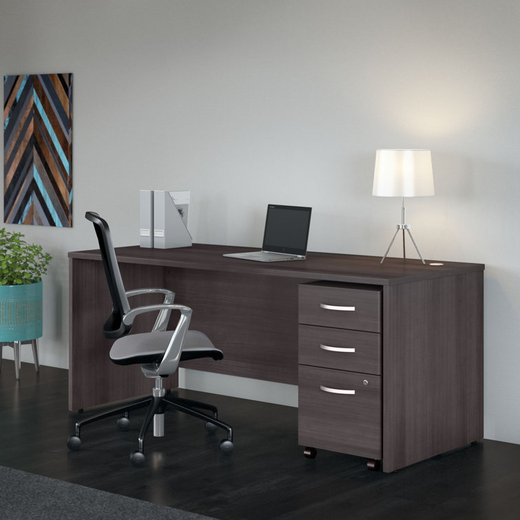 Studio C Transitional Storm Gray Home Office Desk with Filing Cabinet