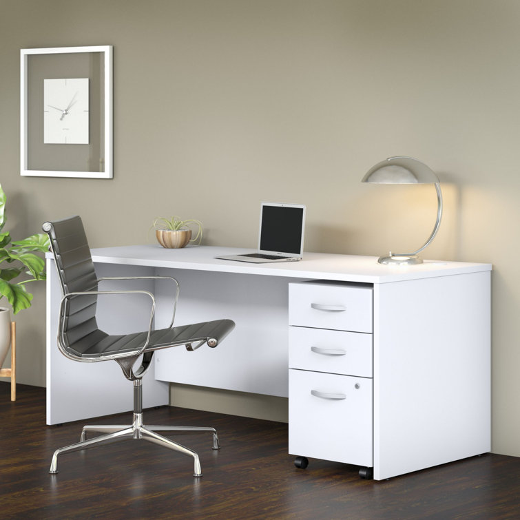 Transitional White 72" Home Office Desk with Cable Management