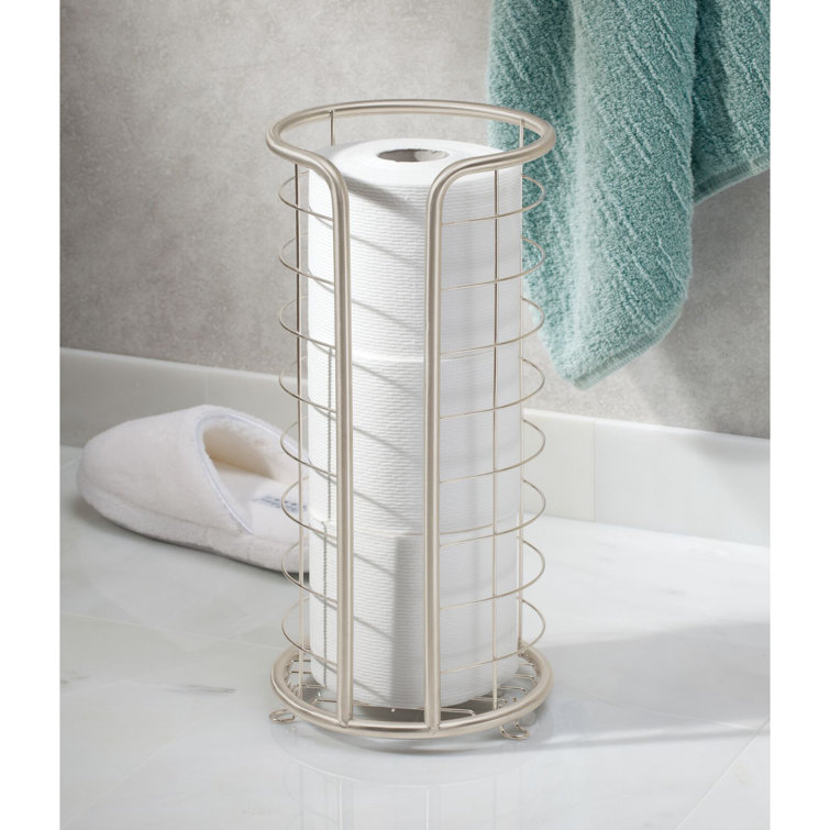 Satin Silver Steel Freestanding Toilet Paper Holder Stand