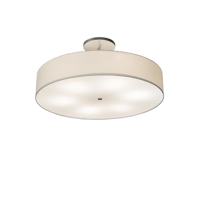 Beige and Nickel 42" Drum LED Semi-Flush Mount Ceiling Light