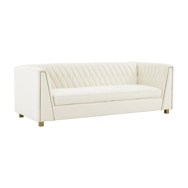 Wafa Contemporary Cream Velvet Sofa with Geometric Stitch