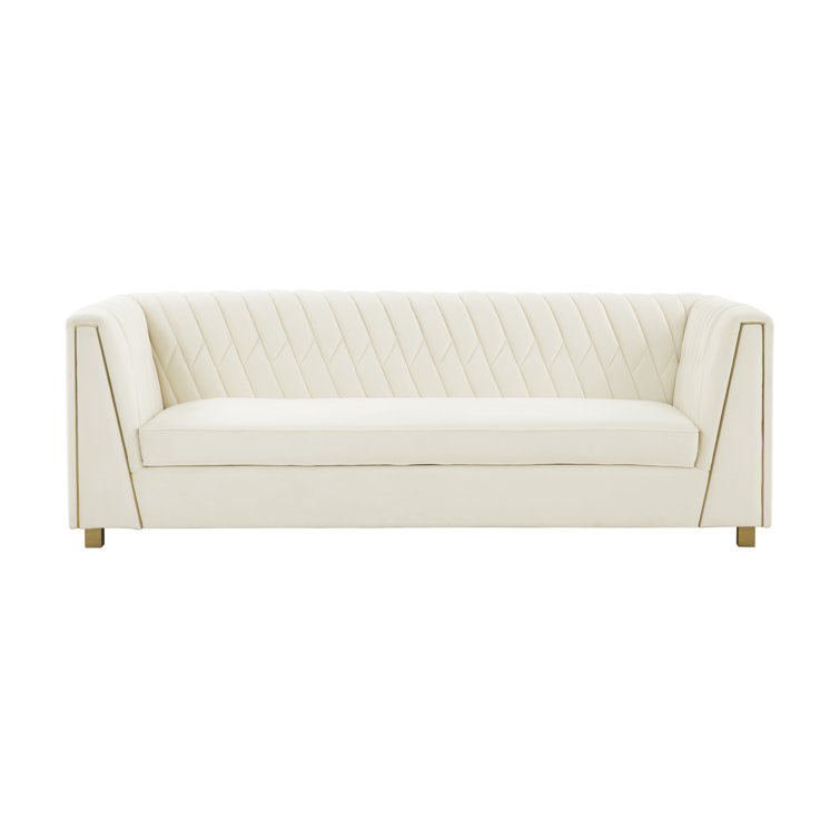Wafa Contemporary Cream Velvet Sofa with Geometric Stitch