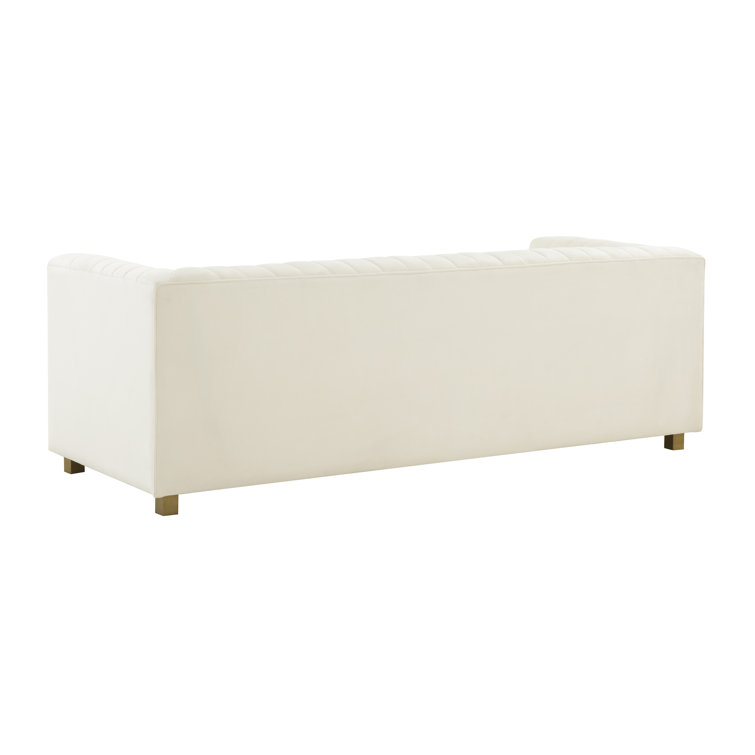 Wafa Contemporary Cream Velvet Sofa with Geometric Stitch