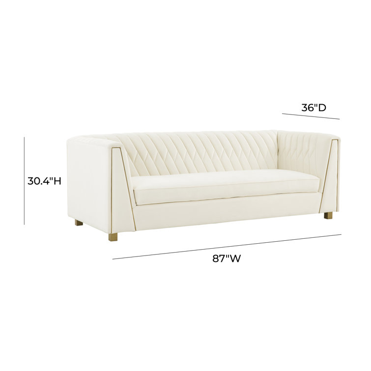 Wafa Contemporary Cream Velvet Sofa with Geometric Stitch