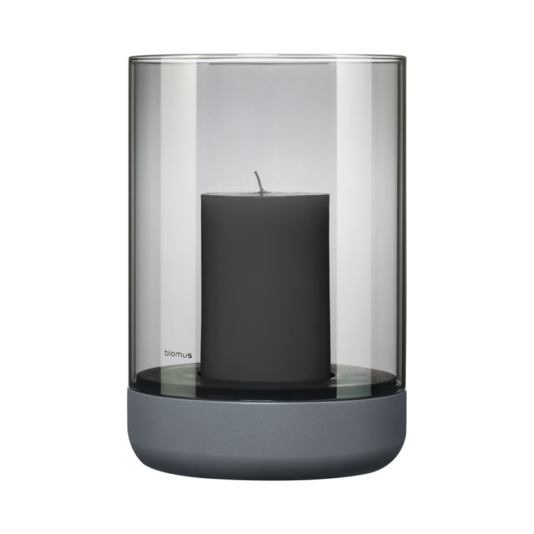 Large Steel Gray Glass Hurricane Lamp