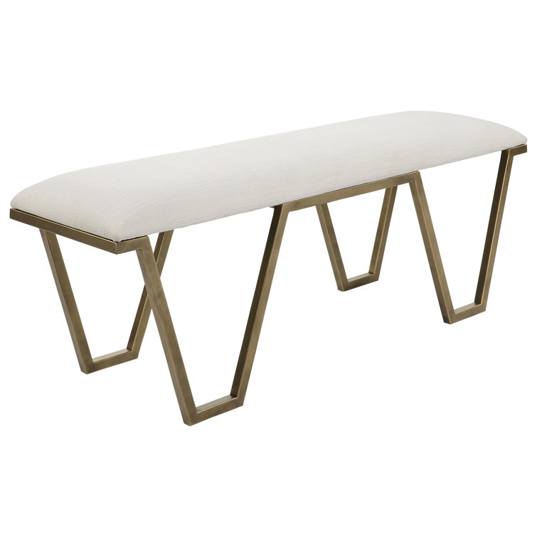 White and Gold Geometric Iron Upholstered Bench