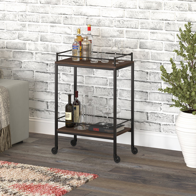 Alder Brown 23" Wood and Metal Bar Cart with Storage