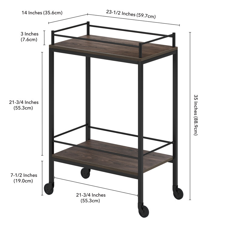Alder Brown 23" Wood and Metal Bar Cart with Storage
