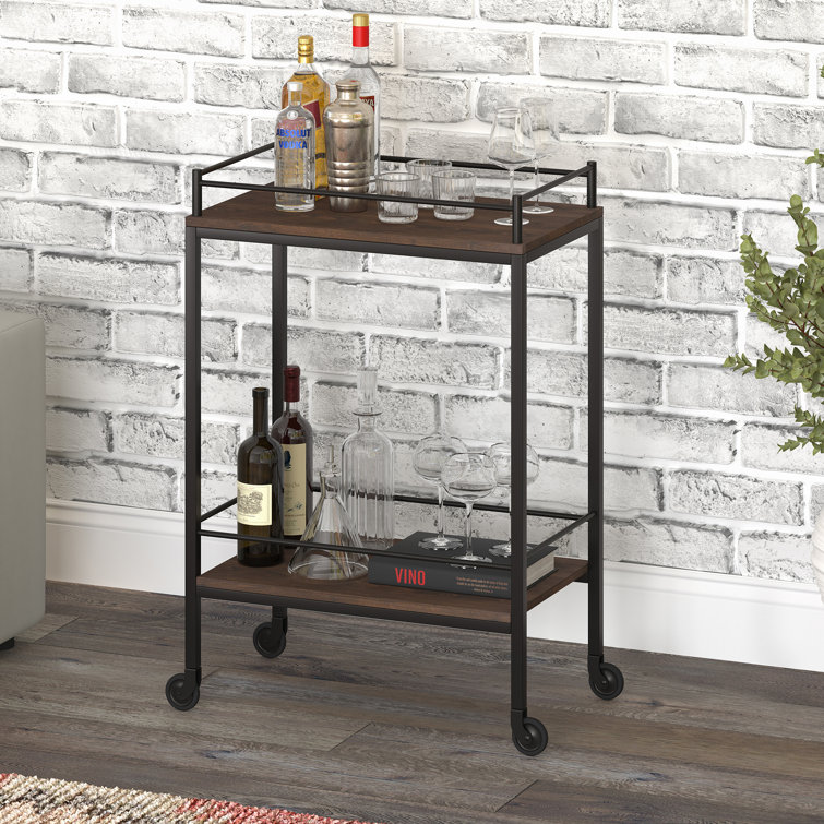 Alder Brown 23" Wood and Metal Bar Cart with Storage