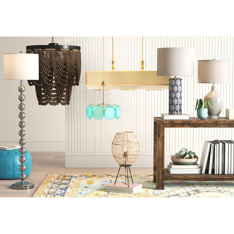 Blue and White Ceramic Table Lamp with Linen Shade