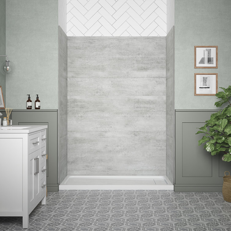 Gray 60'' x 32'' SPC Composite Alcove Shower Kit
