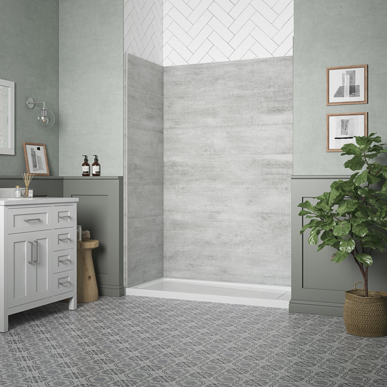 Gray 60'' x 32'' SPC Composite Alcove Shower Kit