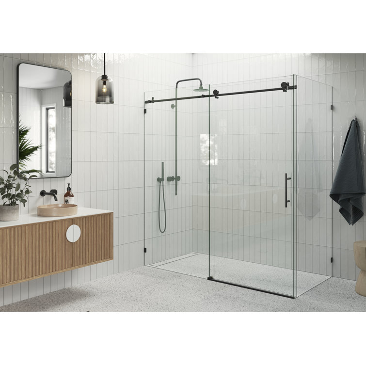 Matte Black Frameless Sliding Glass Shower Enclosure, 78" Height