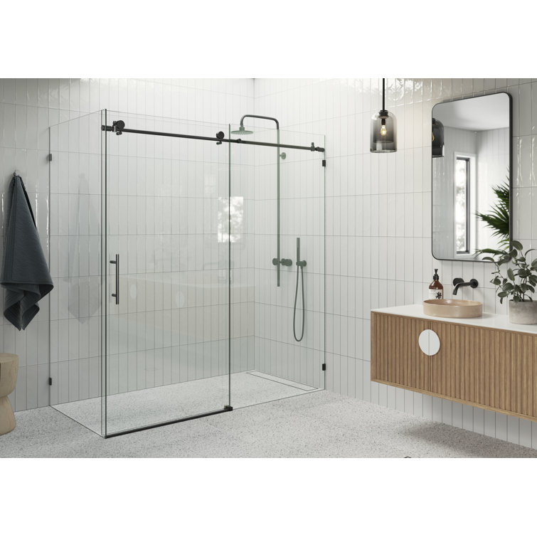 Matte Black Frameless Sliding Glass Shower Enclosure, 78" Height