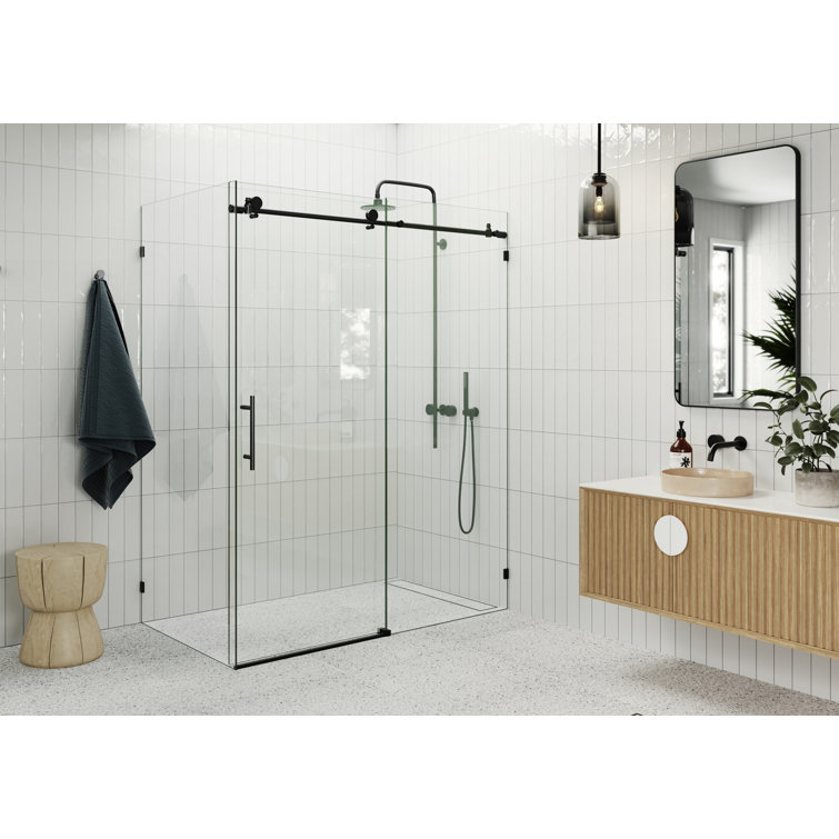 Nova Matte Black Frameless Sliding Glass Shower Enclosure