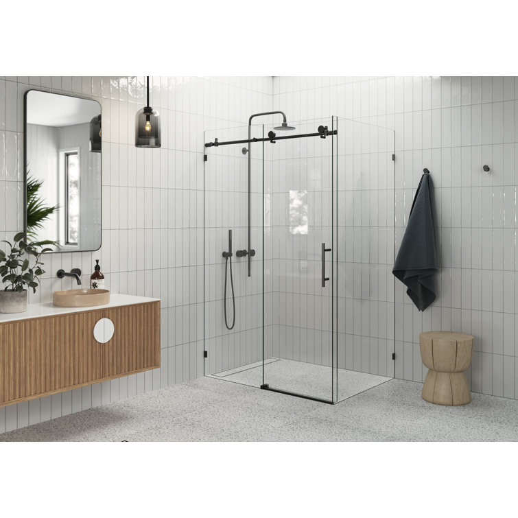 Matte Black Frameless Sliding Glass Shower Enclosure, 48 x 78 inches