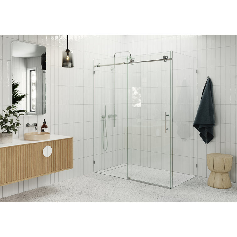 Nova 78" Frameless Sliding Glass Shower Enclosure with Brass Hardware