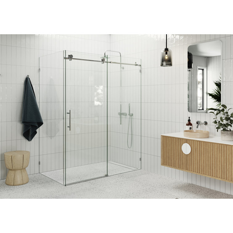 Nova 78" Frameless Sliding Glass Shower Enclosure with Brass Hardware