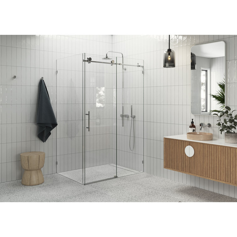 Nova 48" Polished Chrome Frameless Sliding Glass Shower Enclosure
