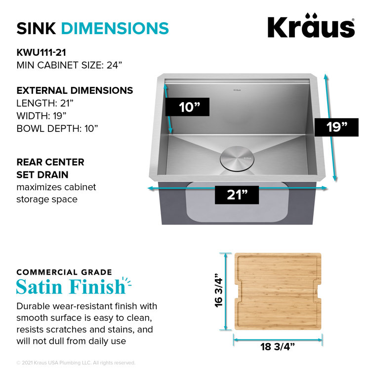 Kore 21-Inch Stainless Steel Single Bowl Drop-In Farmhouse Sink