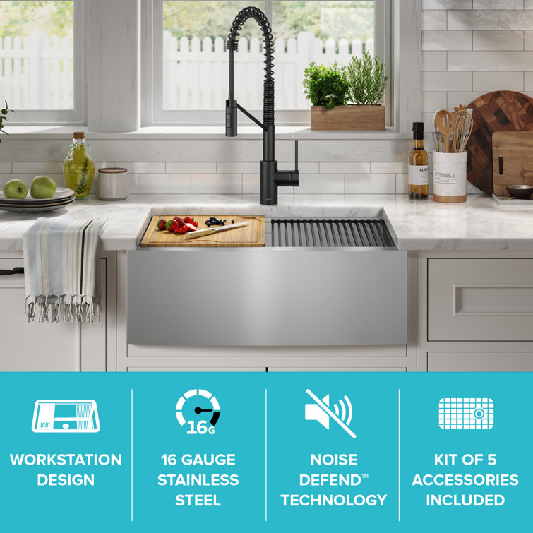 Kore 27-Inch Stainless Steel Farmhouse Workstation Sink