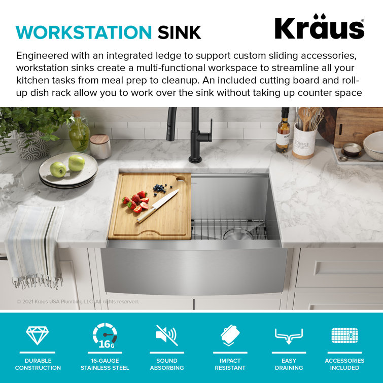 Kore 27-Inch Stainless Steel Farmhouse Workstation Sink